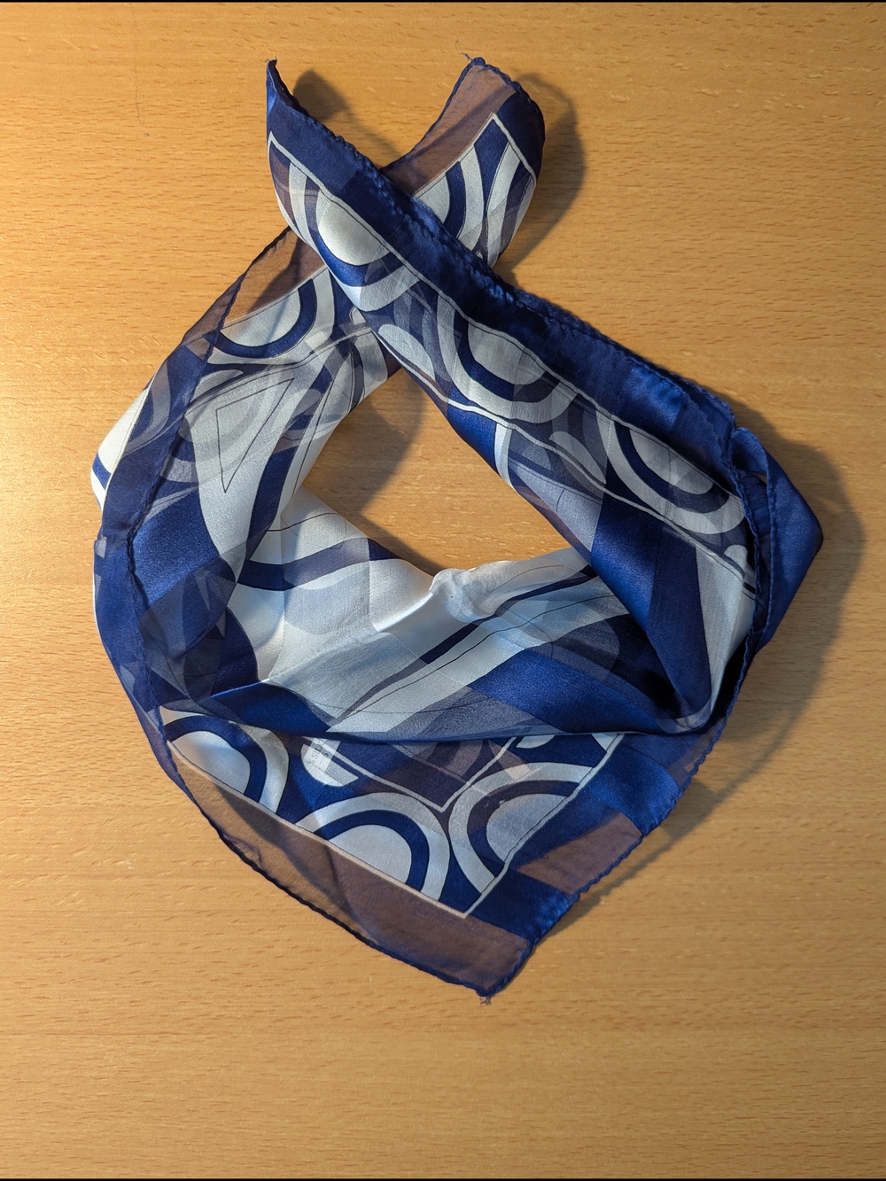 100% Silk Blue and White Patterned Scarf
